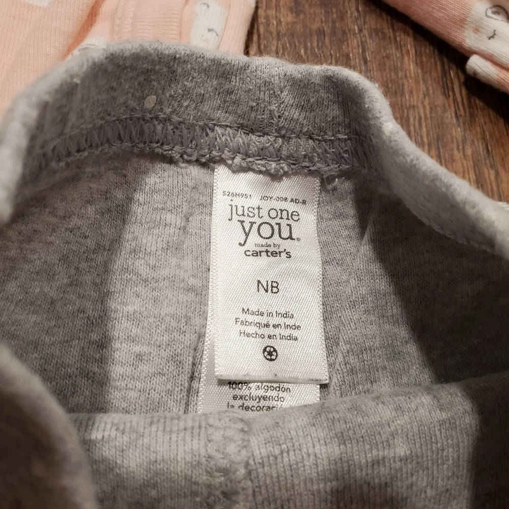 Carters Baby Cotton Matching Set Pink Gray Bear Bodysuit Polka Dot Leggings Hat